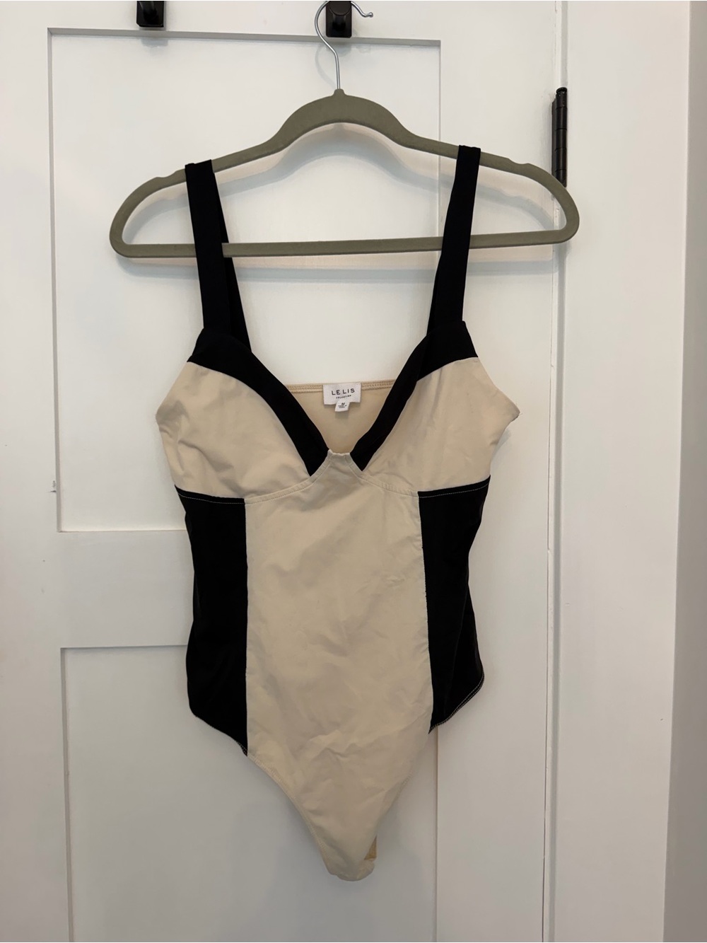LE LIS Beige and Black Colorblock Bodysuit